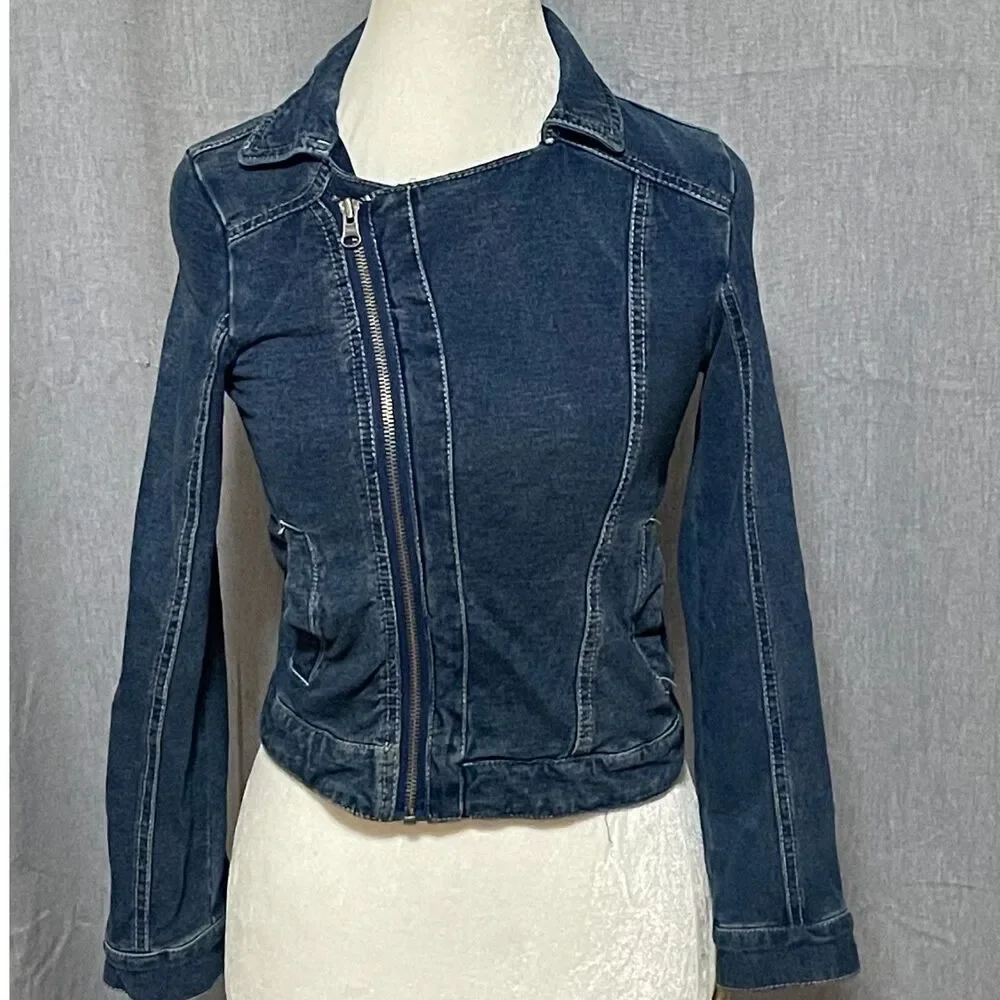 Justice Girls Studded Cotton Denim Moto Jacket Rhinestone Size 8 Back to School